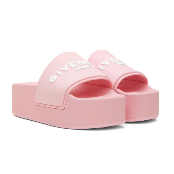 Givenchy Pink Platform Rubber White Logo Slide On Pool Sandal Flip Flop Flat 40 - Picture 3 of 11